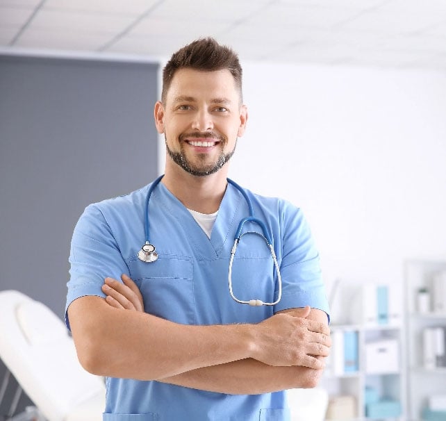 Friendly nurse in doctor's office